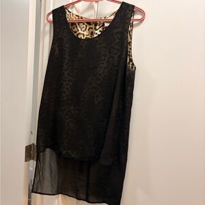 Forever 21 Black Sheer Top with Leopard Print underlay -size m